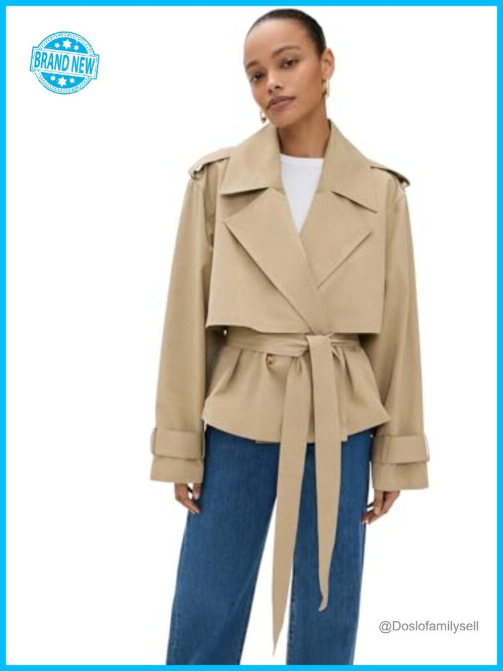 The Liz Cropped Trench Coat Relaxed Fit Oversized Collar Belted